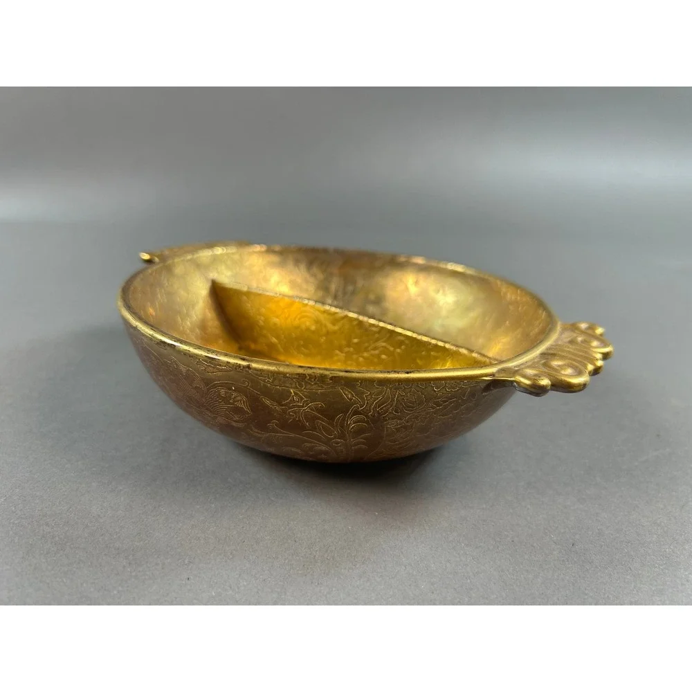 Vintage Amber Carnival Glass Divided Candy Dish Gold Iridescent Floral Etched